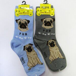 2 Pairs Women's Socks Pug Dog Print Foozy's Fun Novelty Gift